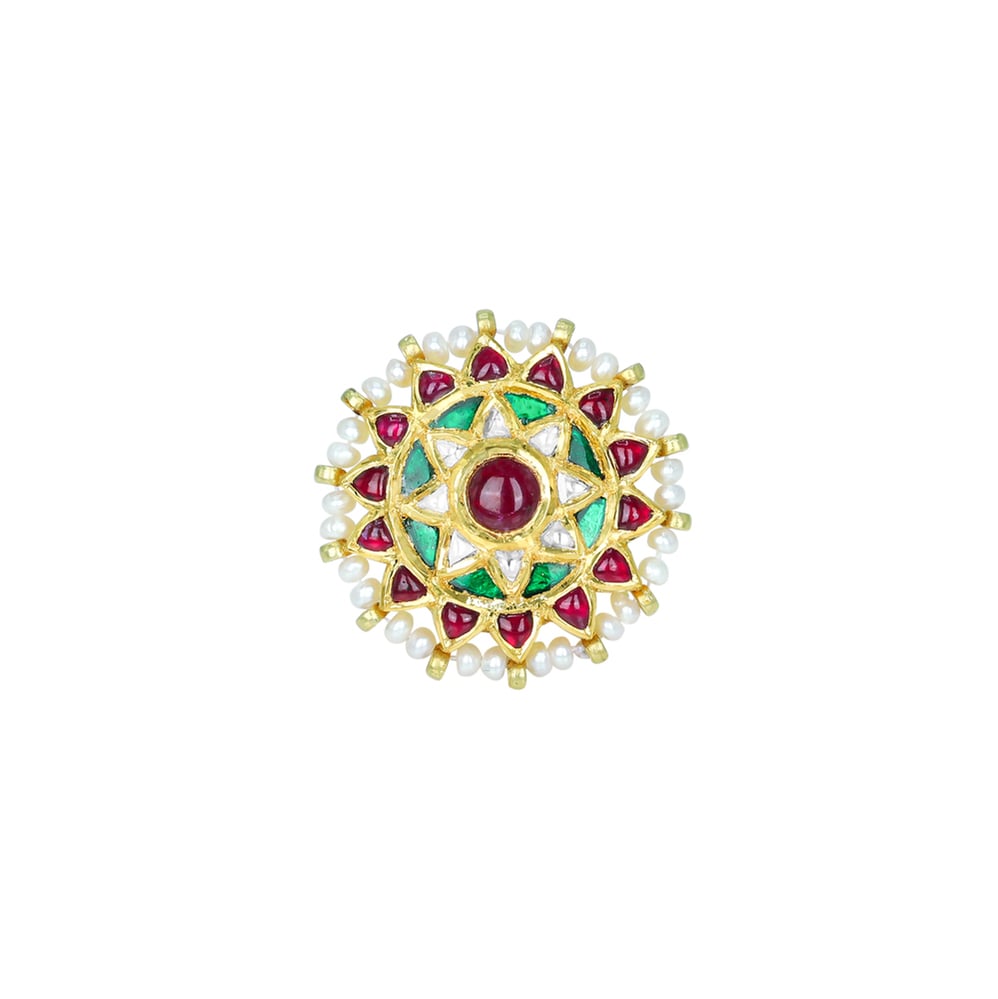 Polki Borla with Red Green colourstone, and Pearl String